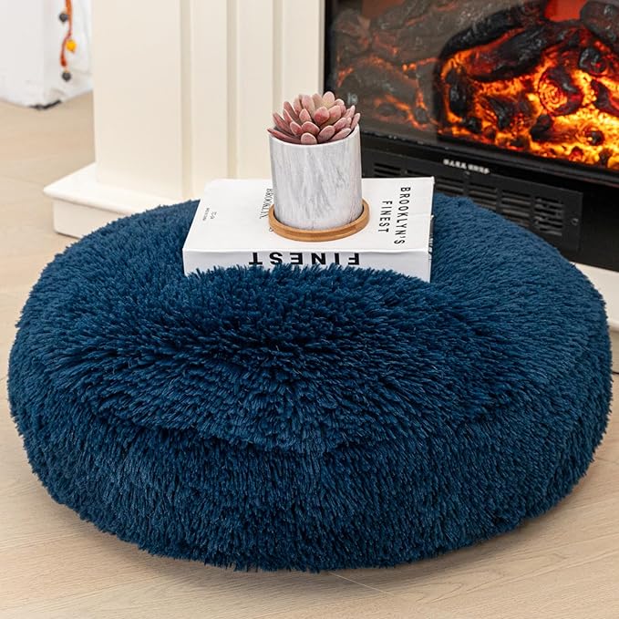 Asuprui Soft Floor Pillow Large Floor Cushion for Sitting Fur Meditation Pillow Premium Yoga Pillow for Living Room Bedroom Balcony Outdoor (Navy Blue Floor Pillow with Insert)