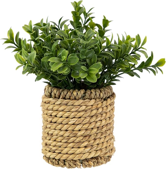 Northlight Milan Leaf Artificial Mini Bush in Rattan Basket - 7"