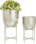 Deco 79 Metal Indoor Outdoor Planter Small Planter Pot with Removable Stand, Set of 2 Planters 6", 5"W, Silver