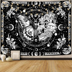 Skeleton Butterfly Tapestry Black and White Skull Mushroom Plants Tapestries Hippie Aesthetic Tapestry Wall Hanging for Bedroom Living Room Dorm (Black, 60” x 44”)
