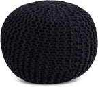 FRELISH DECOR Round Pouf Ottoman Hand Knitted 100% Cotton Pouf Foot Stool - Knitted Bean Bag - Floor Chair for Living Room Bedroom - Foot Rest for Couch (20 Diameter x 14 Height) - Black