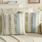 FUTEI Blue Brown Decorative Throw Pillow Covers 20x20 Inch Set of 2, Soft Tufted Striped Textured Accent Cushion Case,Boho Pillows for Couch Decor