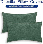 CaliTime Christmas Throw Pillow Covers Decorative 12 X 20 Inches Pack of 2 Cotton Thread Stitching Edges Solid Dyed Soft Chenille Cushion Cases for Couch Sofa Bed Living Room Farmhouse Dark Green