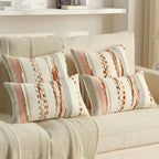 FUTEI Rust Beige Decorative Throw Pillow Covers 20x20 Inch Set of 2, Soft Tufted Striped Textured Accent Cushion Case,Boho Pillows for Couch Decor