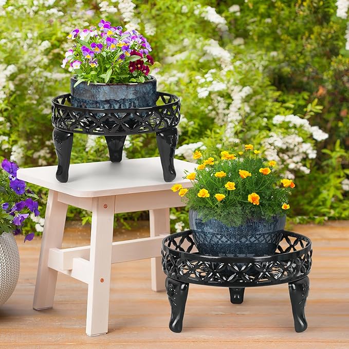 Metal Plant Stand Indoor Outdoor,2 Pack Heavy Duty Iron Plant Stands for Indoor/Outdoor,Low Round Flower Pot Stand Rustproof Plant Holder for Garden,Patio,Home Decor