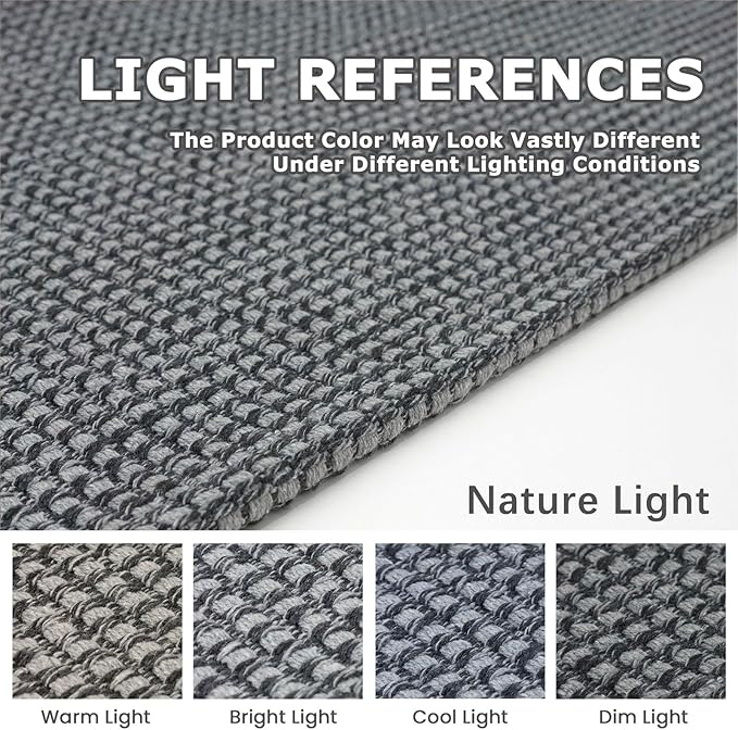 KOZYFLY Boho Rugs for Entryway Rugs 4x6 ft Washable Area Rugs Rubber Backed Living Room Rugs Braided Woven Cotton blend Indoor Outdoor Floor Carpet for Dining Room Living Room Bedroom, Dark Grey