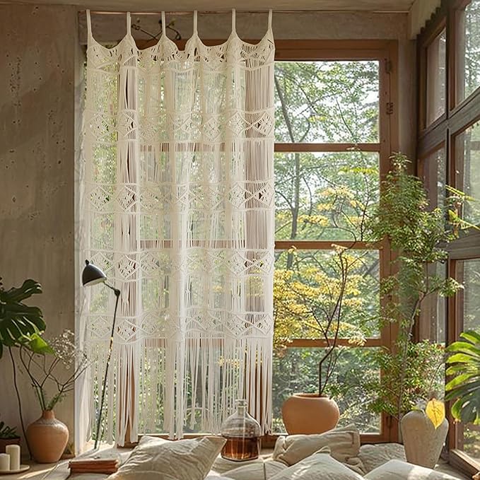 Macrame Curtain Handmade Woven Curtains, Door & Window Drapes,Divider Room Doorway Curtain,Natural Fiber, Stylish Handcrafted Door for Home Décor 42" W x 75" L