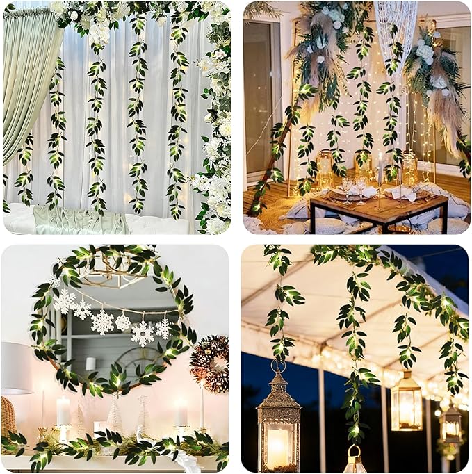 RECUTMS Willow Leaves String Lights 2Packs 20LEDs Artificial Leaf Rattan Light Hanging Vine Battery Operated Fairy Warm Light Ivy Greenery for Home Wedding Party Wall Indoor Outdoor Decor