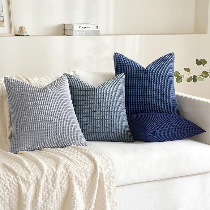 MIULEE Blue Decorative Euro Sham Pillow Covers 24x24 Inch Set of 4 Boho Western Farmhouse Home Decor Couch Throw Pillows Summer Coastal Corduroy Pillowcases Industrial for Sofa Living Room Bed