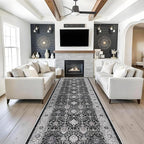 Washable 4x12 Hallway Runner Rug: Vintage Soft Carpet for Living Room Bedroom Stain Resistant Area Rug with Non-Slip Backing for Entryway Kitchen Thin Floor Mat for Bathroom Dining Room(Black,4x12)