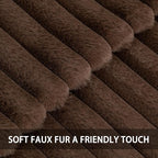 Pack of 2 Faux Fur Fall Throw Pillow Covers 12x20 Inch, Soft Plush Striped Neutral Couch Pillow Cover, with Velvet Back Modern Home Decor for Sofa Living Room Couch Bed Dark Coffee