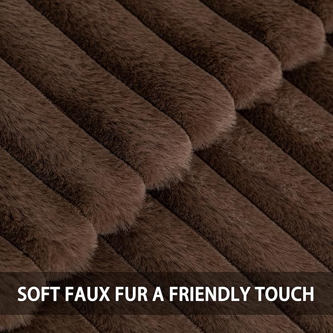 Pack of 2 Faux Fur Fall Throw Pillow Covers 22x22 Inch, Soft Plush Striped Neutral Couch Pillow Cover, with Velvet Back Modern Home Decor for Sofa Living Room Couch Bed Dark Coffee
