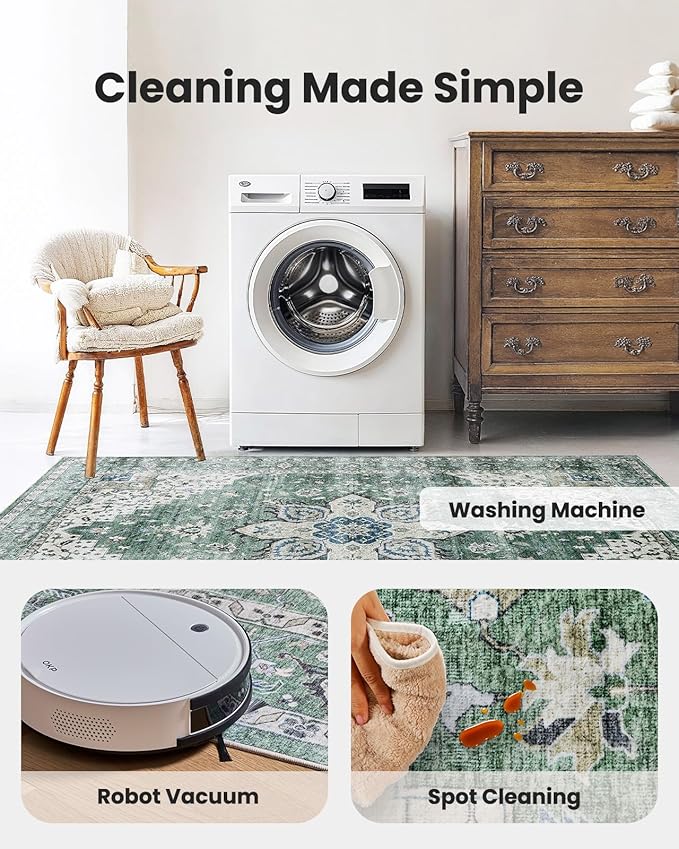 AMADA HOMEFURNISHING 2x3 Washable Area Rug, Low-Profile Entryway Rug with Non-Slip Backing & Durable Edge Binding, Vintage Rug Pattern, Small Rugs for Entryway, Kitchen & Living Room