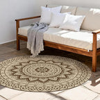 Outdoor Round Rug 5ft, Easy Jute Rug Washable Indoor Outdoor Patio Rug, Non Slip Round Area Rug Farmhouse Front Door Mat, Boho Lightweight Carpet for Backyard Patio Entry (Brown, 5 Ft)