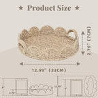 GYASVWU Seagrass Scalloped Tray with Handles,Round Rattan Serving Trays for Coffee Table,Woven Tray for Ottoman Decorative and Organizer Trays (Seagrass)