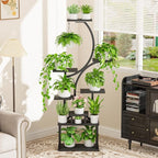 Plant Stand Indoor with Grow Lights - 62" Tall Plant Shelf, Lighted Corner Plant Stands for Indoor Growing, 8 Tiered Large Flower Holder, S-Shaped Plants Rack for Living Room, Patent Design, Black