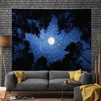 TUGCAY Forest Galaxy Starry Tapestry Blue Space Night Sky Stars Moon Ceiling Tapestry Nature Trees Tapestries Aesthetic Wall Hanging for Bedroom Dorm Living Room Office Decor 60x50 Inch