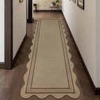 Scalloped Easy Jute Hallway Runner Rug, 2.6x8 Kitchen Non Slip Runner Washable Outdoor Indoor Long Rug, Farmhouse Morden Carpet for Porch Bedroom Laundry