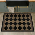 Checkered Easy Jute 2x3 Kitchen Porch Entryway Rug, Farmhouse Non Slip Front Door Mat Indoor Outdoor Decor, Diamond Washable Small Outdoor Rug, Brown Black Stain Resistant Boho Carpet for Bathroom