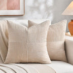 Fancy Homi 2 Packs Tan Samll Decorative Throw Pillow Covers 14x14 Inch with for Couch Bed Sofa, Rustic Farmhouse Boho Home Decor, Soft Corss Patchwork Corduroy Square Beige Cushion Case 35x35 cm