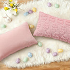 decorUhome Easter Pink Egg Pillow Covers 12x20 Inch Set of 2, Soft Plush Faux Wool Jacquard Cushion Covers, Farmhouse Neutral Fuzzy Spring Easter Holiday Decor for Couch Sofa Bed