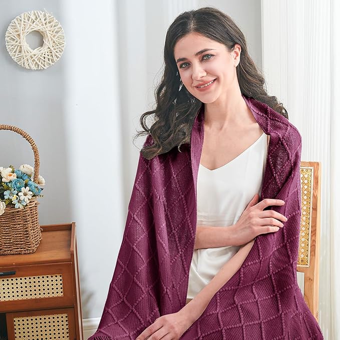 inhand Dusk Knitted Throw Blanket for Couch Bed, Mothers Day/Mom Birthday Gifts for Mom from Daughter Son, Soft Lightweight with Tassels, Farmhouse Warm Decorative Blanket for Women, 50"x60"