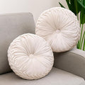 2 Pcs Round Throw Pillows 15 Inch Decorative Velvet Pleated Pumpkin Pillows Boho Floor Pillow with Center Button for Living Room Couch Chair Bed Sofa Home Decoration (Ivory)