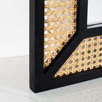 Rattan Mirror for Wall Decor Bohemian Rectangular Large Mirror 35.5" x 23.6", Farmhouse Decorative Wall-Mounted Mirrors, Hanging Mirrors, Woven Wicker, Black Wood Frame