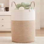 80L Large Hamper Laundry Basket Tall Woven Rope Clothes Hamper Blanket Basket in Living Room Bathroom Bedroom Brown 16"L x 16"W x 22"H