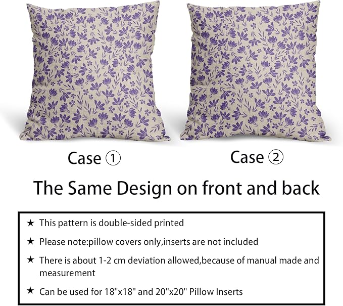 Purple Floral Pillow Covers 16x16 Set of 2 Vintage Rustic Old Style Cute Small Flower Purple Cream Print Decorative Outdoor Pillowcases Farmhouse Throw Cushion Case Decor for Couch Sofa Bed
