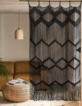 Flber Macrame Curtain Black Boho Window Macrame Doorway Curtain Macrame Wall Decor Bedroom Headboard Decor,42" Wx76 H