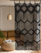 Flber Macrame Curtain Black Boho Window Macrame Doorway Curtain Macrame Wall Decor Bedroom Headboard Decor,42" Wx76 H