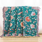 Boho Throw Blanket for Bed,100% Ultra Cotton Soft Breathable Bed Throw Floral Printed Farmhouse Decor Rustic Bed Throws for Couch Sofa Quilt White Flowers 60" x 80"