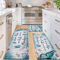 Likiyol Butterfly Floral Kitchen Mats for Farmhouse, Non Slip, Washable Anti Fatigue Mats - White Daisy Rugs, 18'' x 30'' + 18'' x 48'' + 18'' x 60''