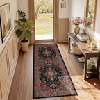 Area Rugs 2'x6' Runner Rug Non Slip Washable for Kitchen Hallway Bedroom Beside Laundry Room Bathroom Rug, Floor Carpet, Red Black