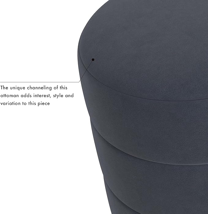 Spatial Order Upholstered Round Ottoman (No Lid, Seat Only) | Spatial Order Home Décor | Foot Rest Pouf – Steel Blue Velvet