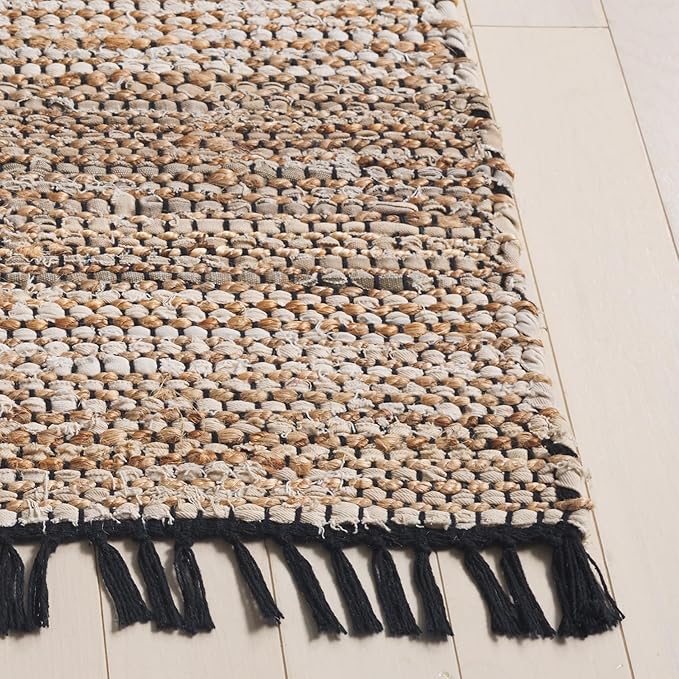 SAFAVIEH Cape Cod Collection Accent Rug - 4' x 6', Ivory & Beige, Handmade Denim & Jute, Ideal for The Living Room, Dining, Bedroom (CAP153A)