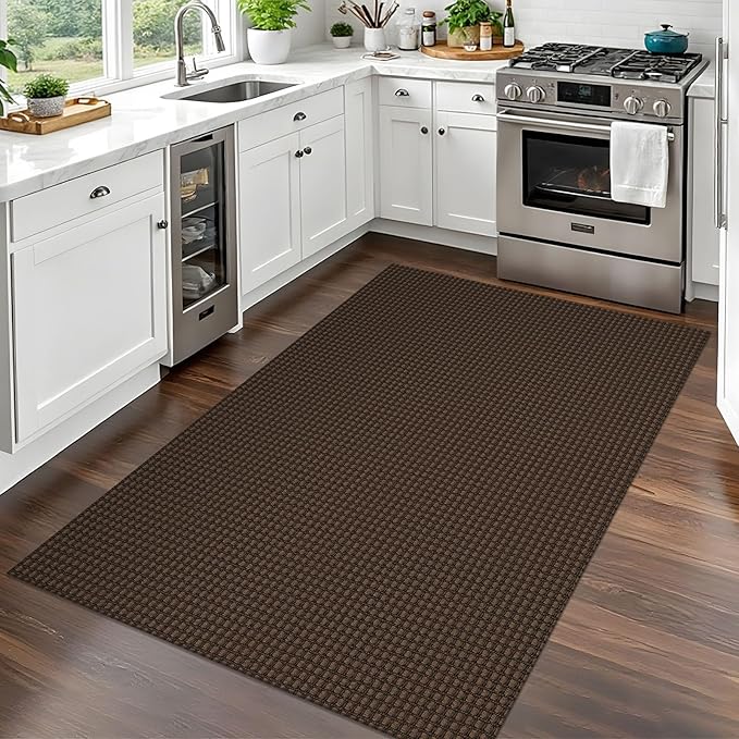 EARTHALL Woven Area Rug 3x5 Ft Washable Rugs for Entryway Braided Non Slip Rubber Backed Throw Rugs Door Mat Indoor Outdoor Entrance Cotton Carpet for Kitchen Foyer Front Door, Brown