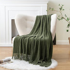 BATTILO HOME Olive Green Throw Blanket for Couch, Soft Chenille Knit Throws with Tassels for Home Decor, Green Throws for Couch Cover, 50"x60"
