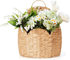 Door Basket Scalloped Hanging Storage Basket,Water Hyacinth Woven Wall Baskets for Front Door Decor, Hangable Storage Organize for Flowers,Planter,Mails,Wicker Baskets for Organizing Garden- L