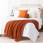 BATTILO HOME Fall Decor Caramel Throw Blanket for Couch, Rust Orange Throw Blanket for Bed, Decorative Fall Throw for Sofa, 50"x60"