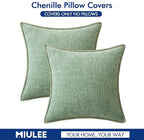 MIULEE Pack of 2 Couch Throw Pillow Covers 18x18 Inch Greyish Green Farmhouse Decorative Pillow Covers with Stitched Edge Soft Chenille Solid Dyed Spring Pillow Covers for Sofa Bed Living Room