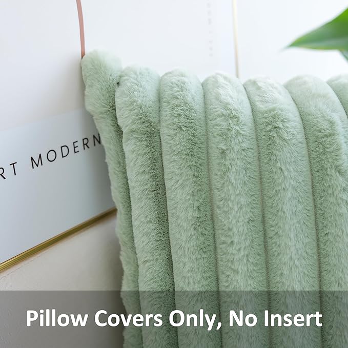 JOJUSIS Pack of 2 Faux Fur Plush Decorative Throw Pillow Covers Couch Cushion Case Soft Pillowcases (Sage Green, 24 x 24-Inch)
