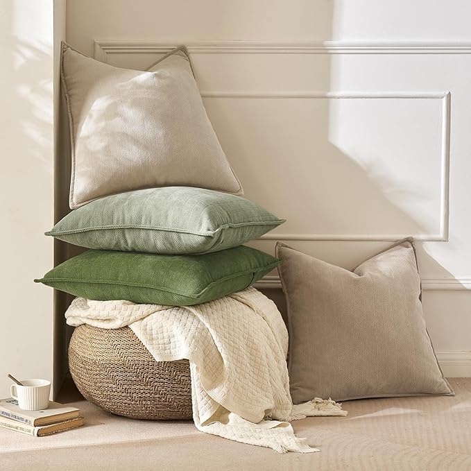MIULEE Pack of 2 Sage Decorative Pillow Covers 20x20 Inch Soft Chenille Luxurious Couch Throw Pillows Farmhouse Cushion Covers with Elegant Design for Sofa Bedroom Living Room Spring Home Decor