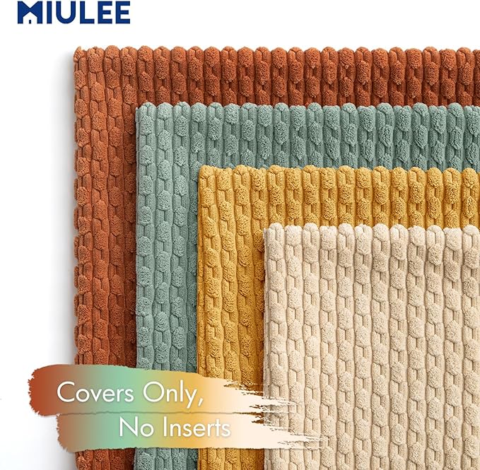 MIULEE Teal Orange Decorative Throw Pillow Covers for Couch Boho Farmhouse Cushion Covers Soft Corduroy Pillowcase Rustic Home Decor for Bed Sofa Living Room 18x18 Inch Set of 4