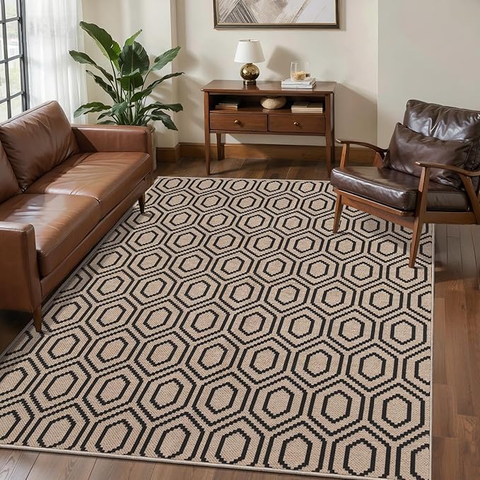 Tangsoo Easy Jute Rug 3x5 for Entryway,Geometric Non-Slip Washable Indoor Outdoor Door Carpet,Farmhouse Ultra Thin Small Throw Mat for Kitchen Bedroom Front Door Patio Blacony