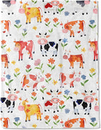 Cartoon Cow Fleece Blanket - Lightweight Soft Cozy Gifts Throw for Animal Lovers, Kids,Women,Cute Cattle Blankets,Cheerful Whimsical Design,Home Room Modern Farmhouse Decor 50x60in