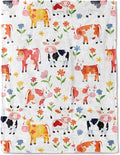 Cartoon Cow Fleece Blanket - Lightweight Soft Cozy Gifts Throw for Animal Lovers, Kids,Women,Cute Cattle Blankets,Cheerful Whimsical Design,Home Room Modern Farmhouse Decor 60x80in