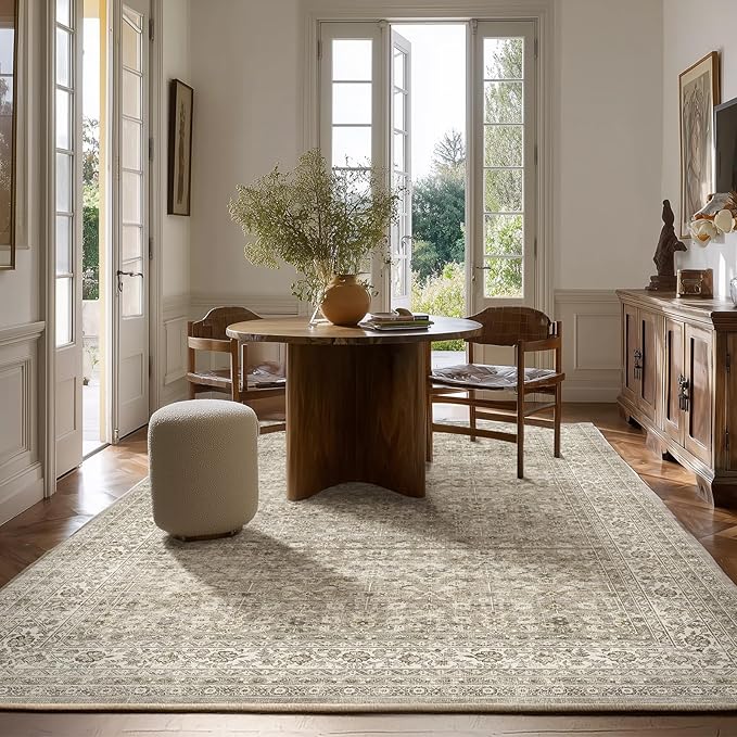 Washable Area Rugs for Living Room: 5x7 Bedroom Area Rug Boho Vintage Rugs Stain Resistant Non Slip Low Pile Soft Lightweight Carpet for Kitchen Dining Room Farmhouse Nursery Kids Room