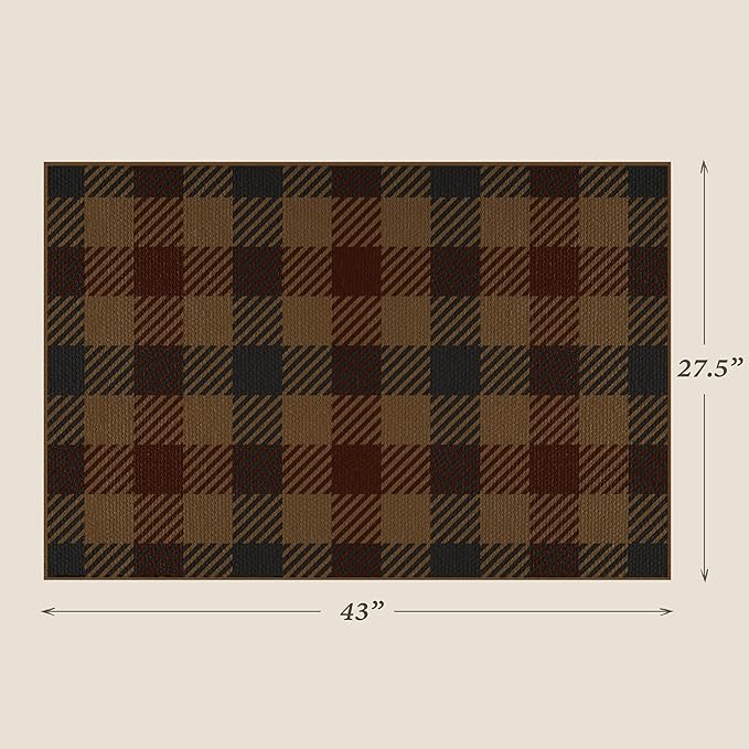 JTJ Brown and Red Front Door Rug Indoor Outdoor Entrance - 2'3" x 3'7" (27.5" x 43") Easy Jute Rugs Outdoor for Patio, Balcony, Kitchen, Mudroom, Washable Earthy Vintage Front Door Decor